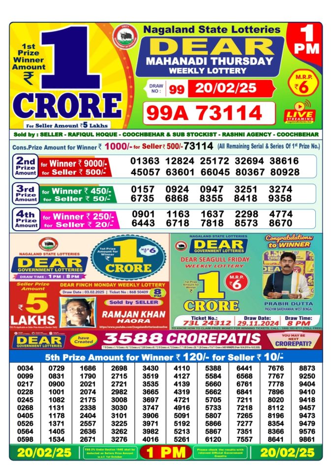 Lottery Sambad Today Result - 1 PM 6 PM 8 PM Results