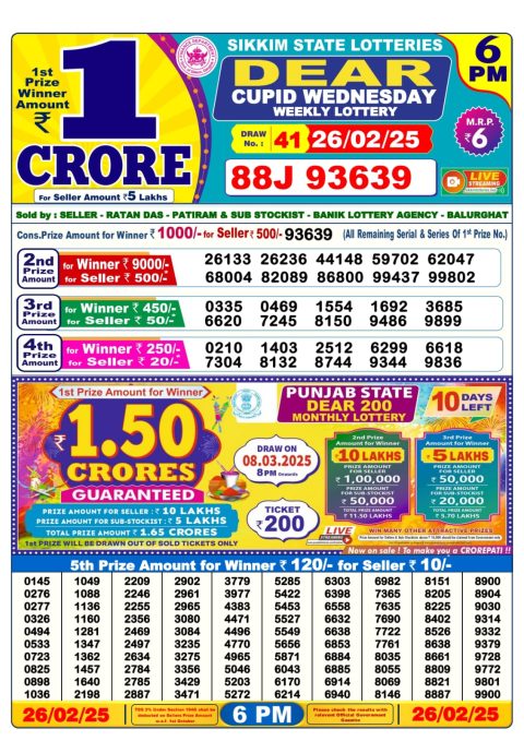 Lottery Sambad Today Result - 1 PM 6 PM 8 PM Results