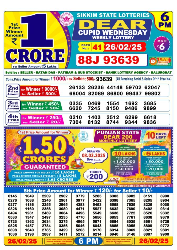 Lottery Sambad Today Result - 1 PM 6 PM 8 PM Results