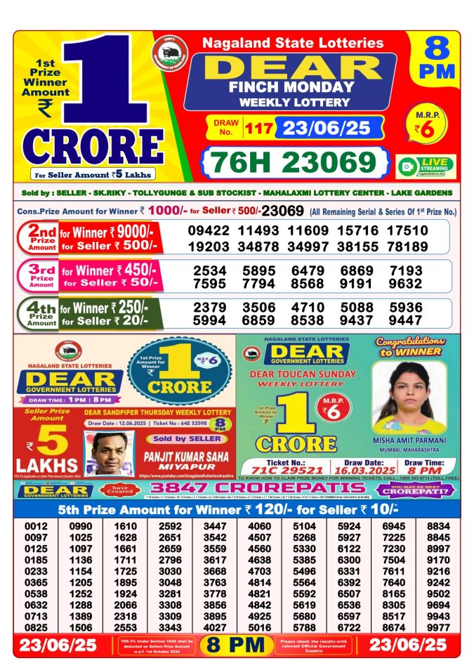 Lottery Sambad Today Result - 1 PM 6 PM 8 PM Results