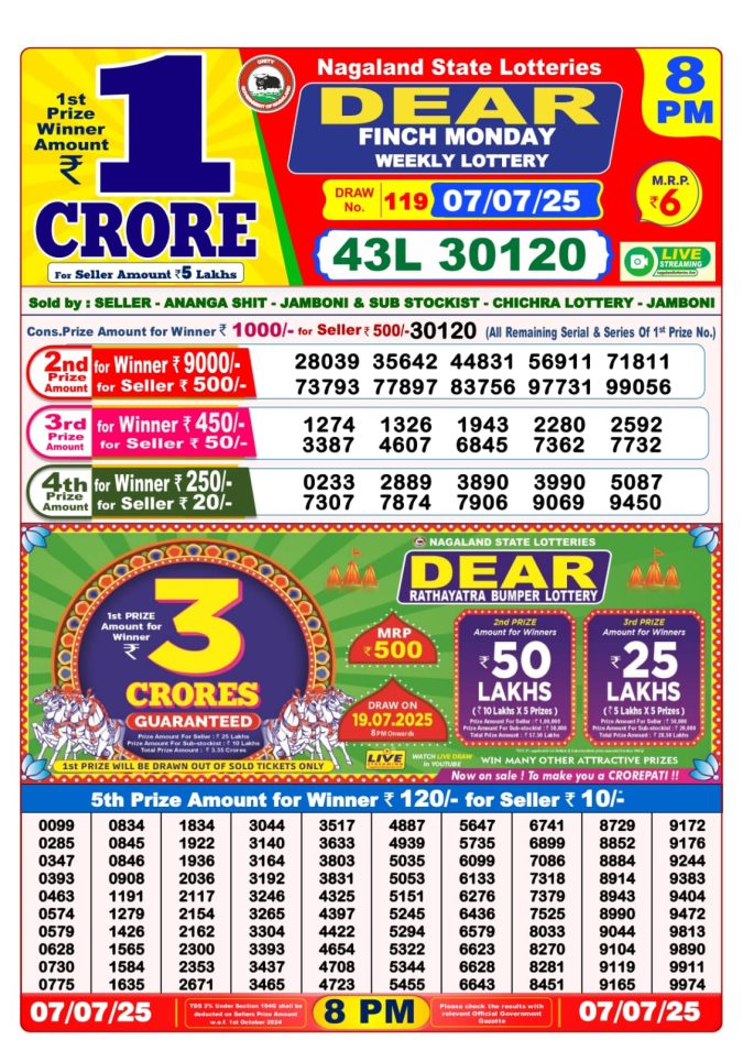 Lottery Sambad Today Result - 1 PM 6 PM 8 PM Results